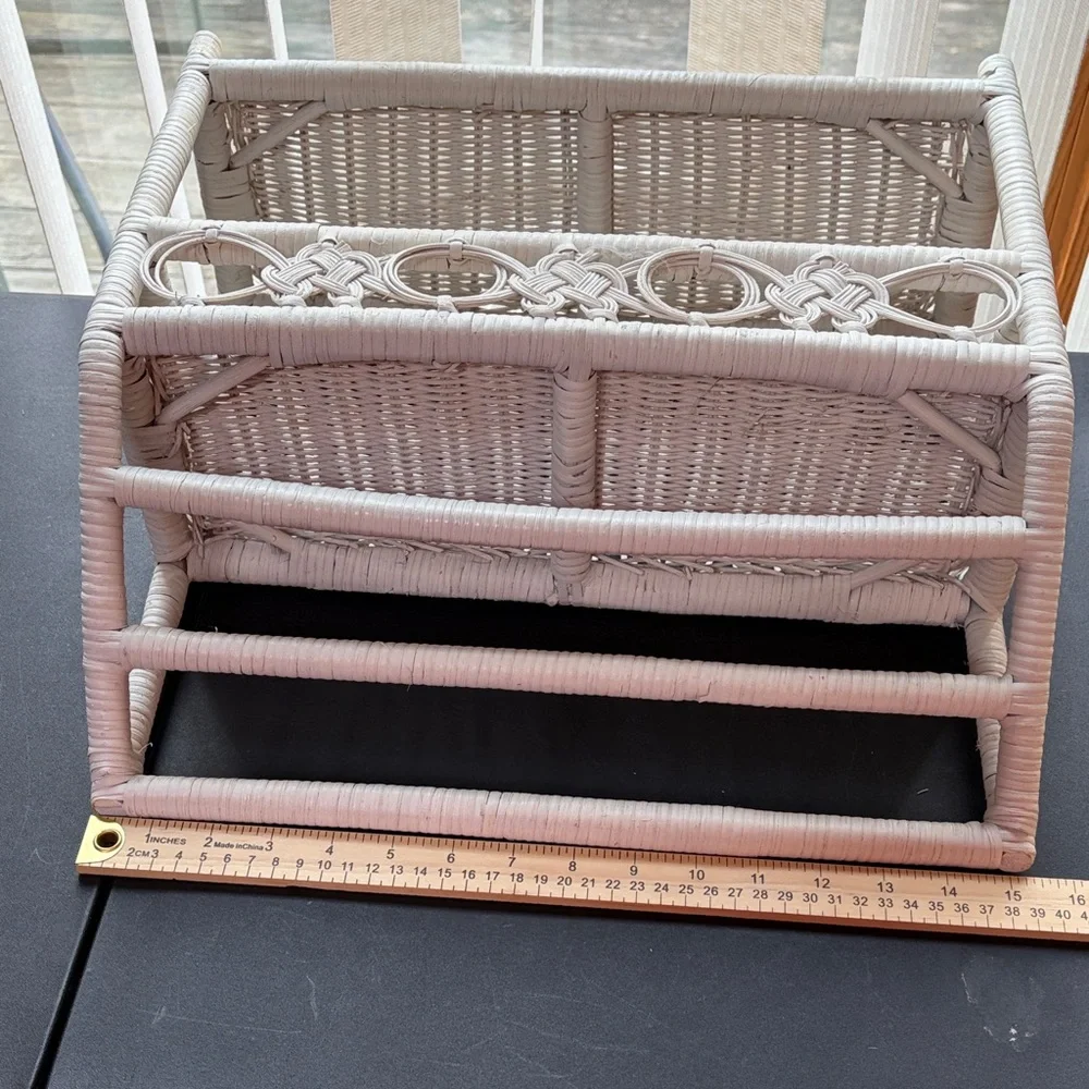 Wicker Wall Shelf Rack - White Boho Accent